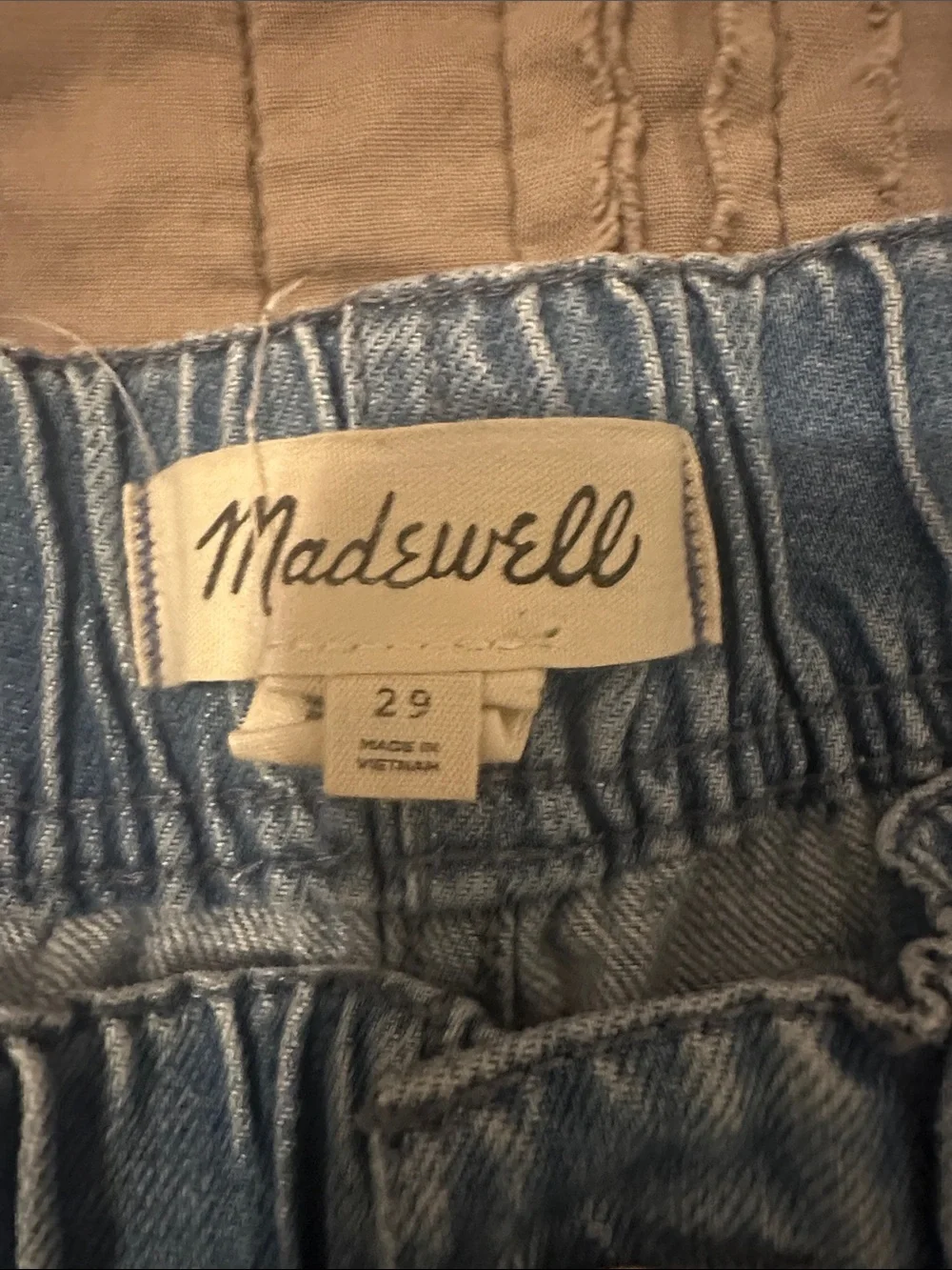 Madewell Elastic Waist Light Blue Denim Shorts